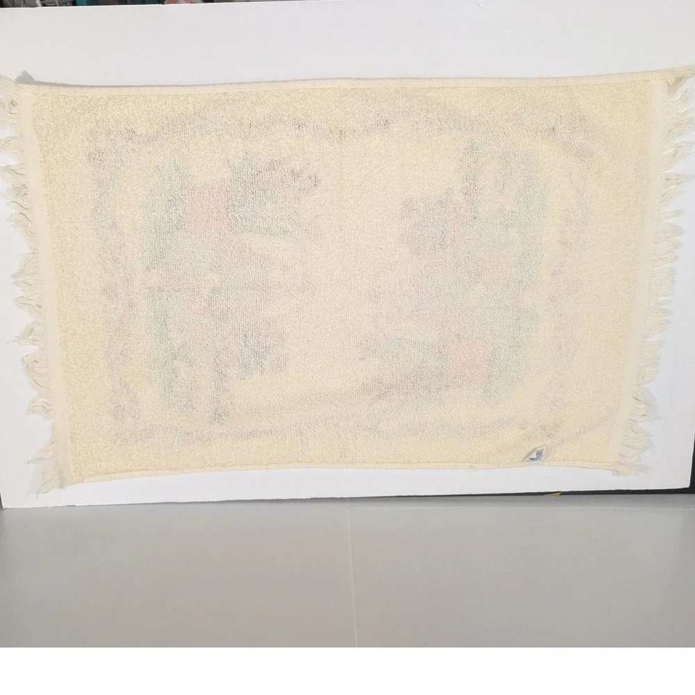 Vintage Easter Bunny Garden Hand Towel Fringe Cream Cottagecore USA Made